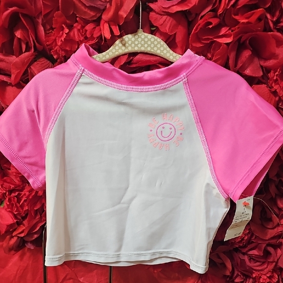 Cat & Jack NWT Pink and White Swim Top Size Small 6/7 - Picture 1 of 6